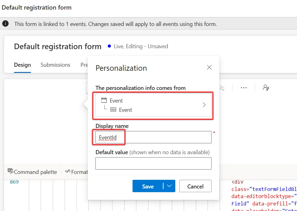 Don't forget to call 'EventId', this will play a role in your plugin Under Personalization, you can find the dynamic text