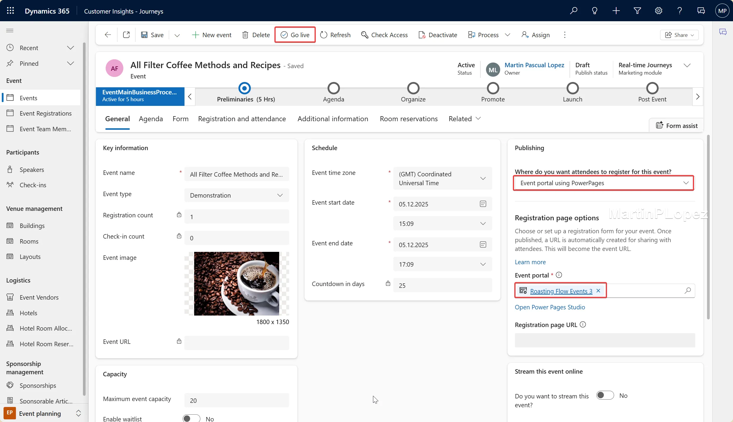 When everything is filled out, publish the event. You’ll get a registration URL on your newly created portal. It will autofill if it's the default portal