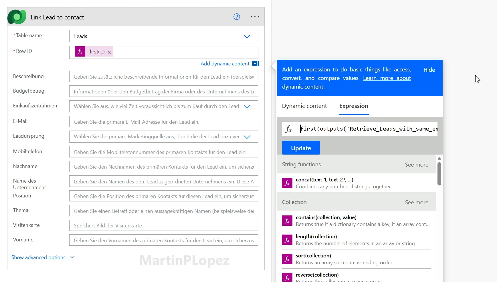 Row ID using first(), Parent Contact for lead bound to /contacts/...