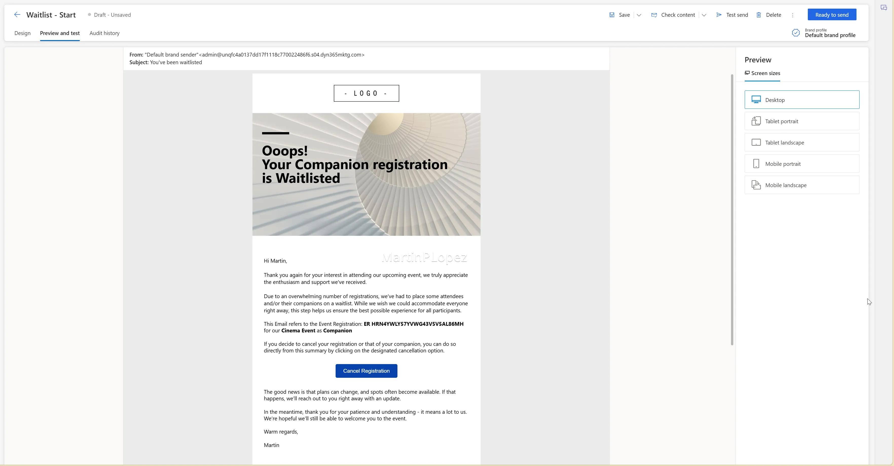Email Start Example