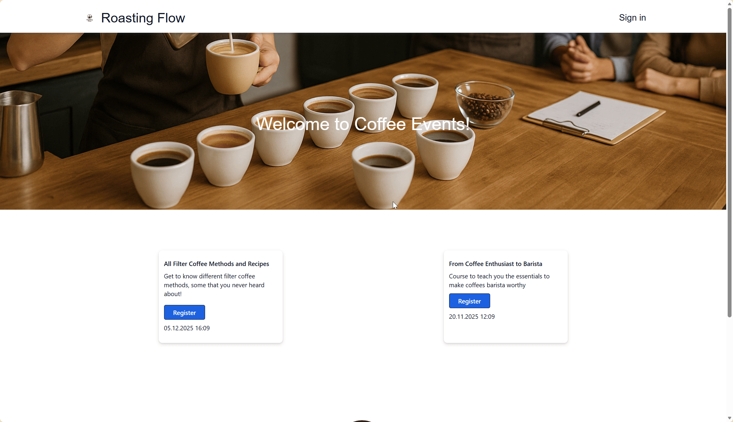 The Webpage is responsive and people can register to events easily Responsive event page demo